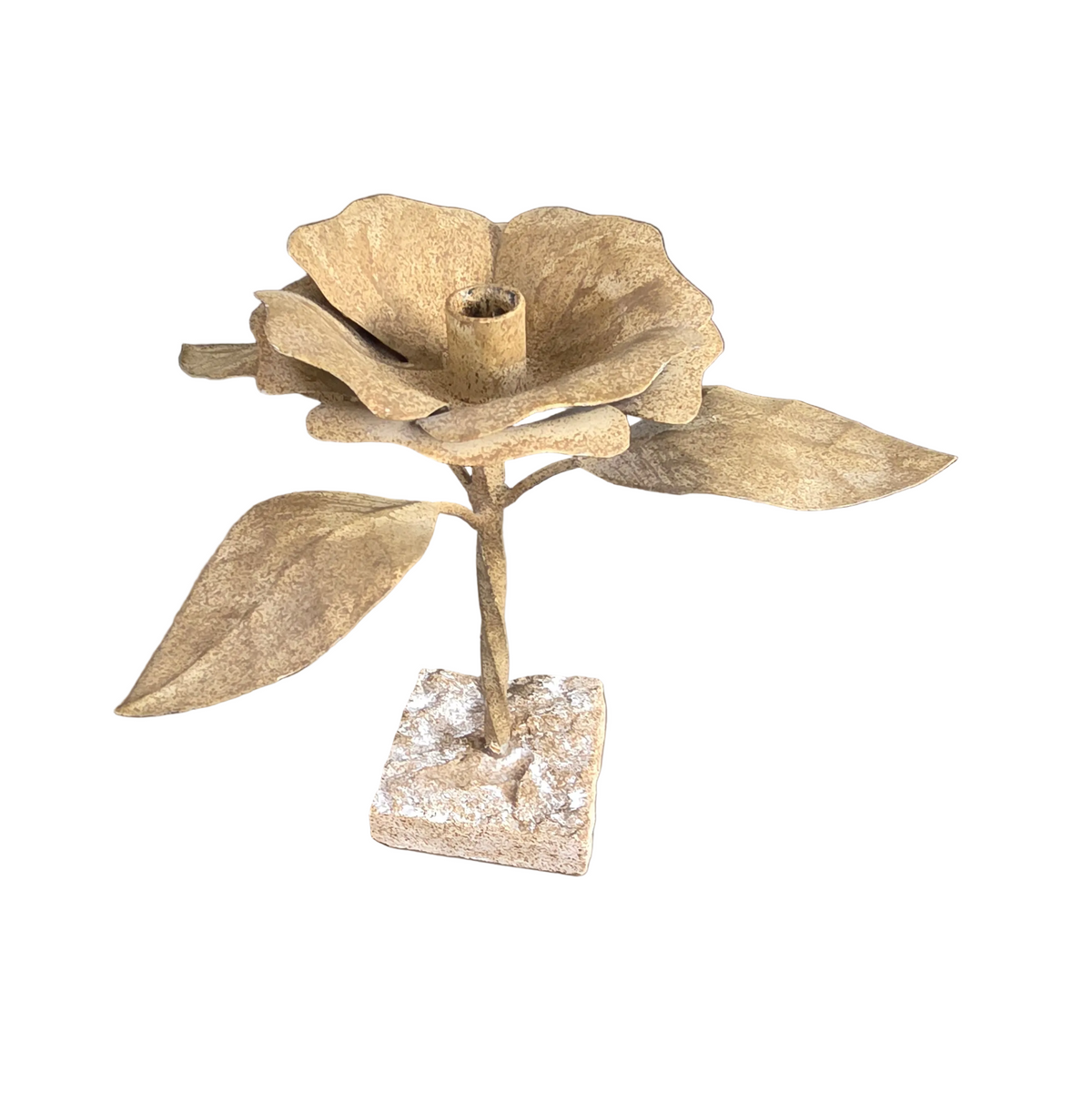 Bougeoir fleur en métal peint avec base en pierre - Ref 1468