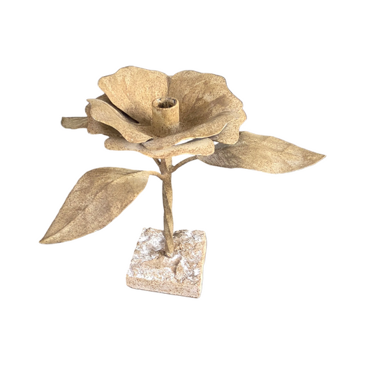 Bougeoir fleur en métal peint avec base en pierre - Ref 1468