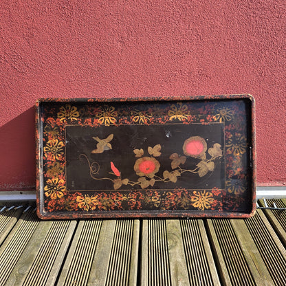 Plateau asiatique en bois laqué peint 52x29cm - Ref 1475