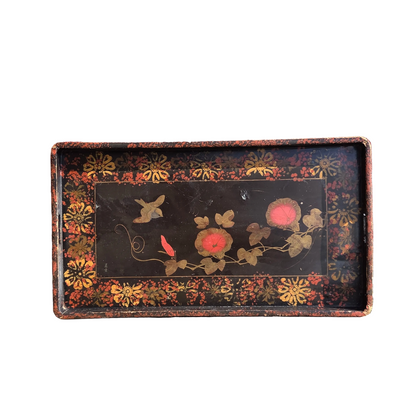 Plateau asiatique en bois laqué peint 52x29cm - Ref 1475