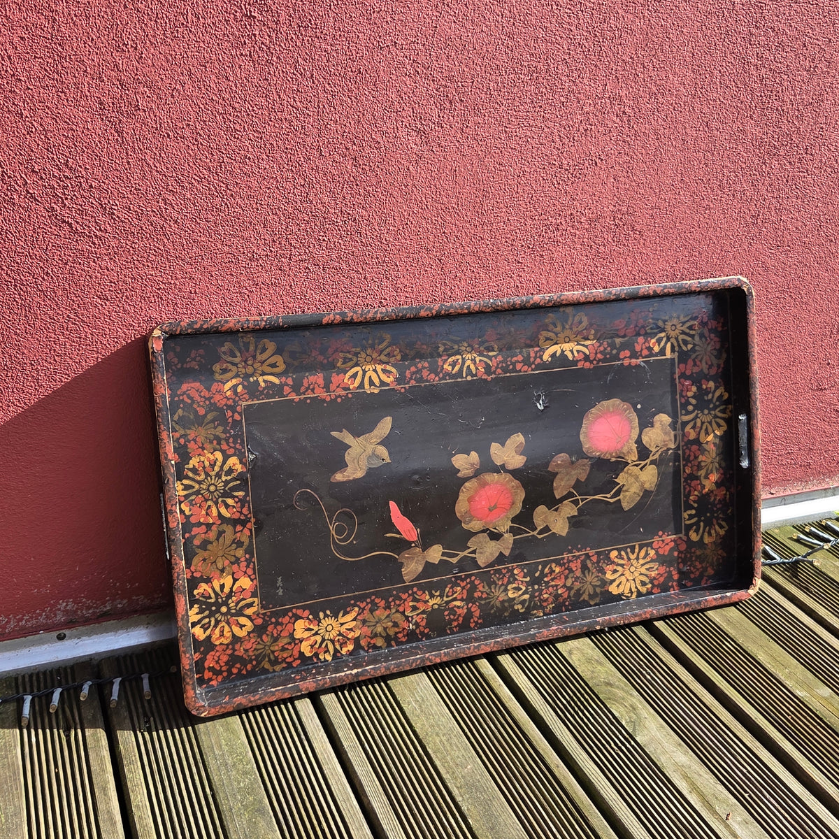 Plateau asiatique en bois laqué peint 52x29cm - Ref 1475