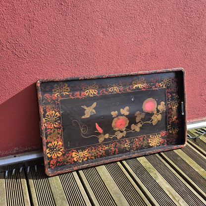 Plateau asiatique en bois laqué peint 52x29cm - Ref 1475