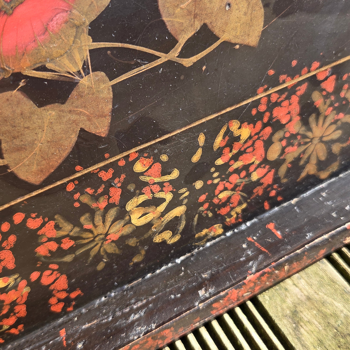 Plateau asiatique en bois laqué peint 52x29cm - Ref 1475