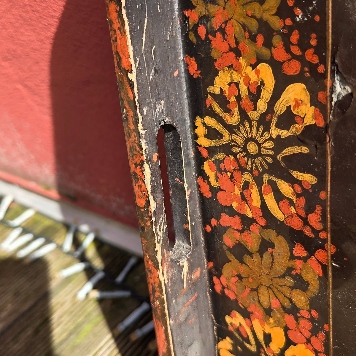 Plateau asiatique en bois laqué peint 52x29cm - Ref 1475