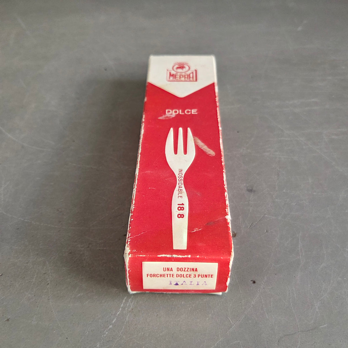 11 fourchettes à dessert Mepra « Dolce » – Italie vintage – boîte d’origine - Inox - Ref 1474
