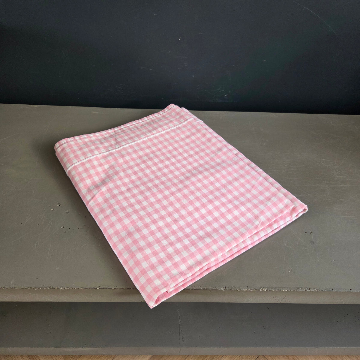 Pièce de tissu vichy rose - Drap ancien 260x170cm - Ref 1466