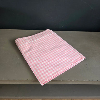 Pièce de tissu vichy rose - Drap ancien 260x170cm - Ref 1466
