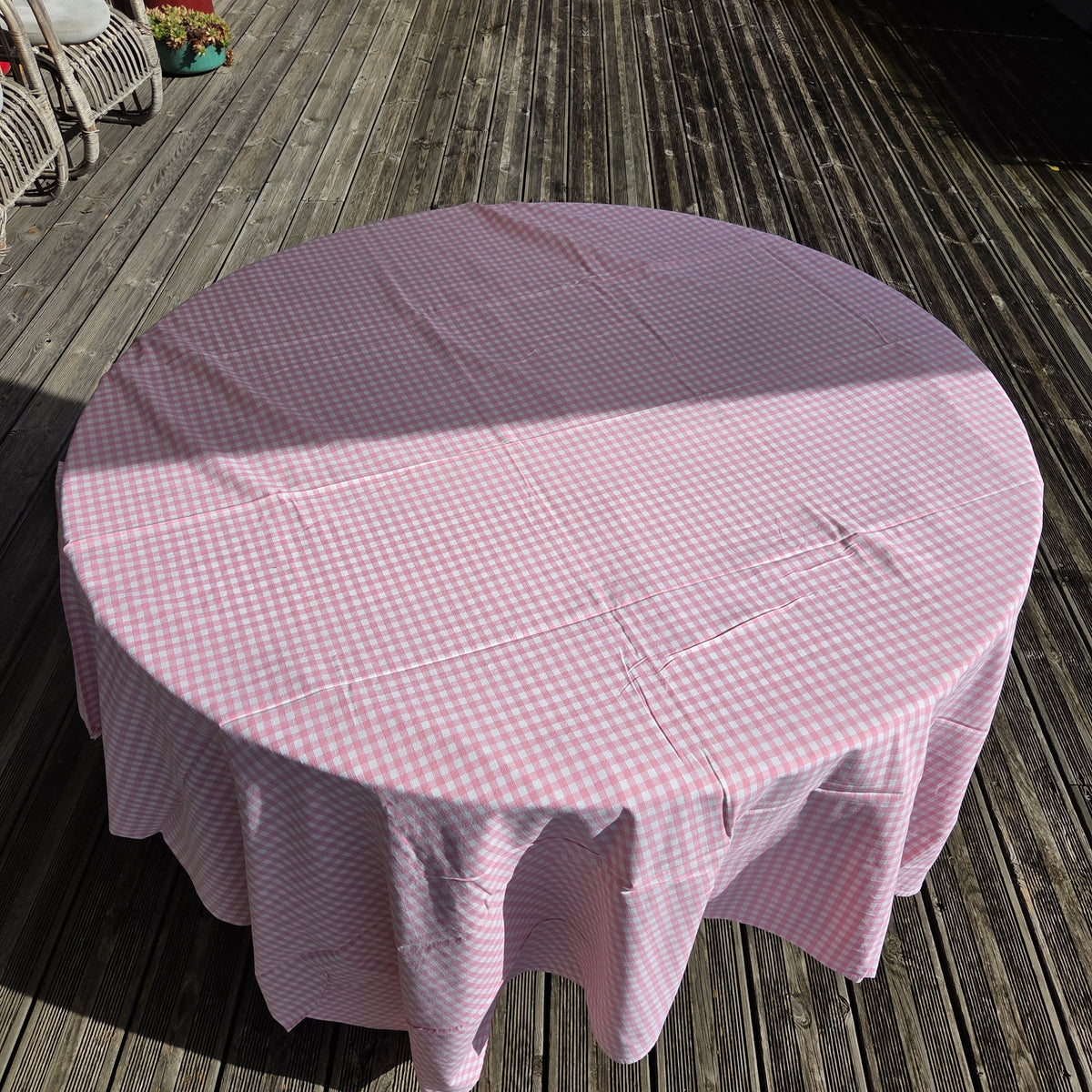 Pièce de tissu vichy rose - Drap ancien 260x170cm - Ref 1466