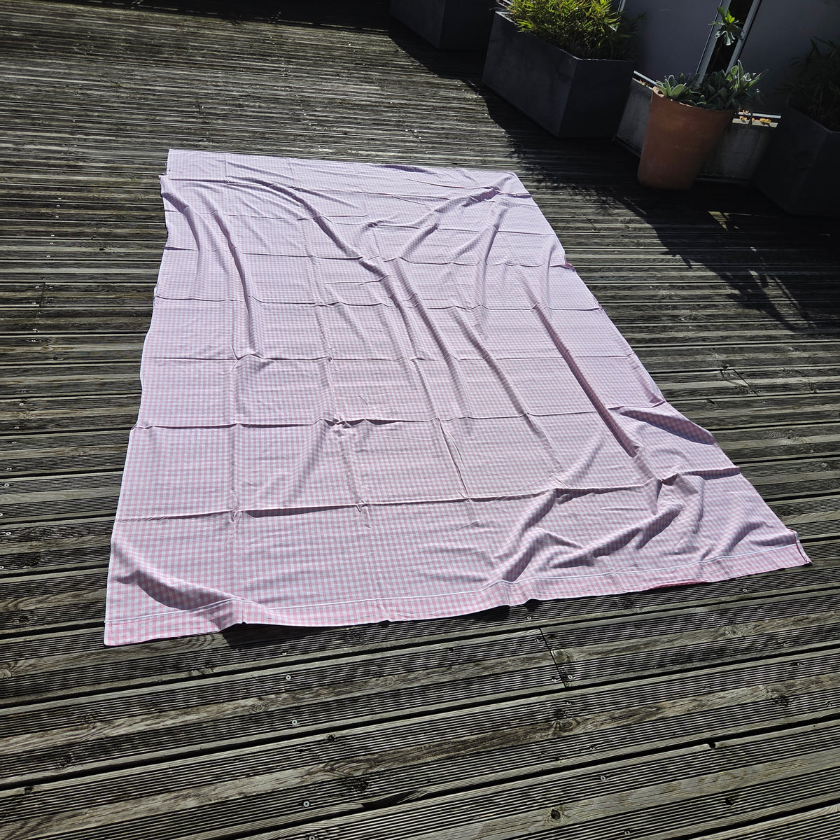 Pièce de tissu vichy rose - Drap ancien 260x170cm - Ref 1466