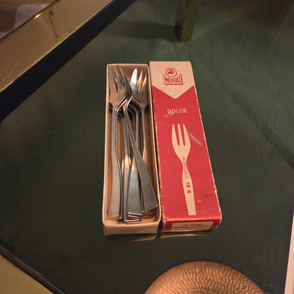 11 fourchettes à dessert Mepra « Dolce » – Italie vintage – boîte d’origine - Inox - Ref 1474