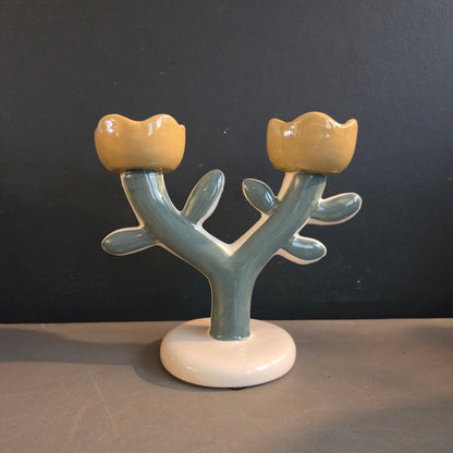 Bougeoir double fleurs en céramique - Maisons du monde - Ref 1481