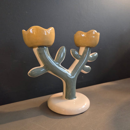 Bougeoir double fleurs en céramique - Maisons du monde - Ref 1481