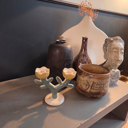 Bougeoir double fleurs en céramique - Maisons du monde - Ref 1481