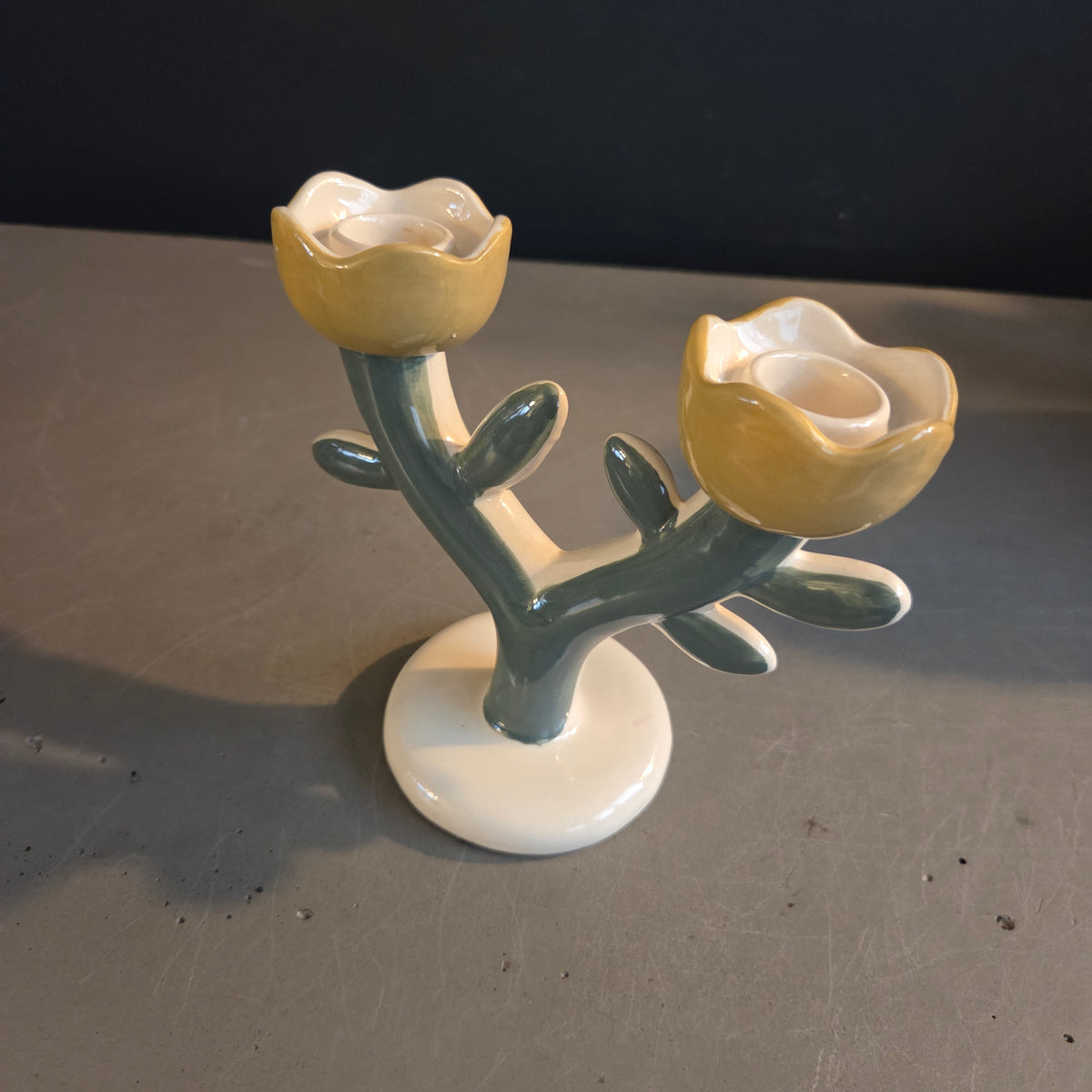 Bougeoir double fleurs en céramique - Maisons du monde - Ref 1481