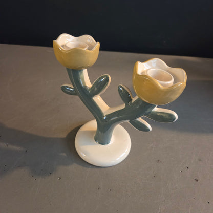 Bougeoir double fleurs en céramique - Maisons du monde - Ref 1481