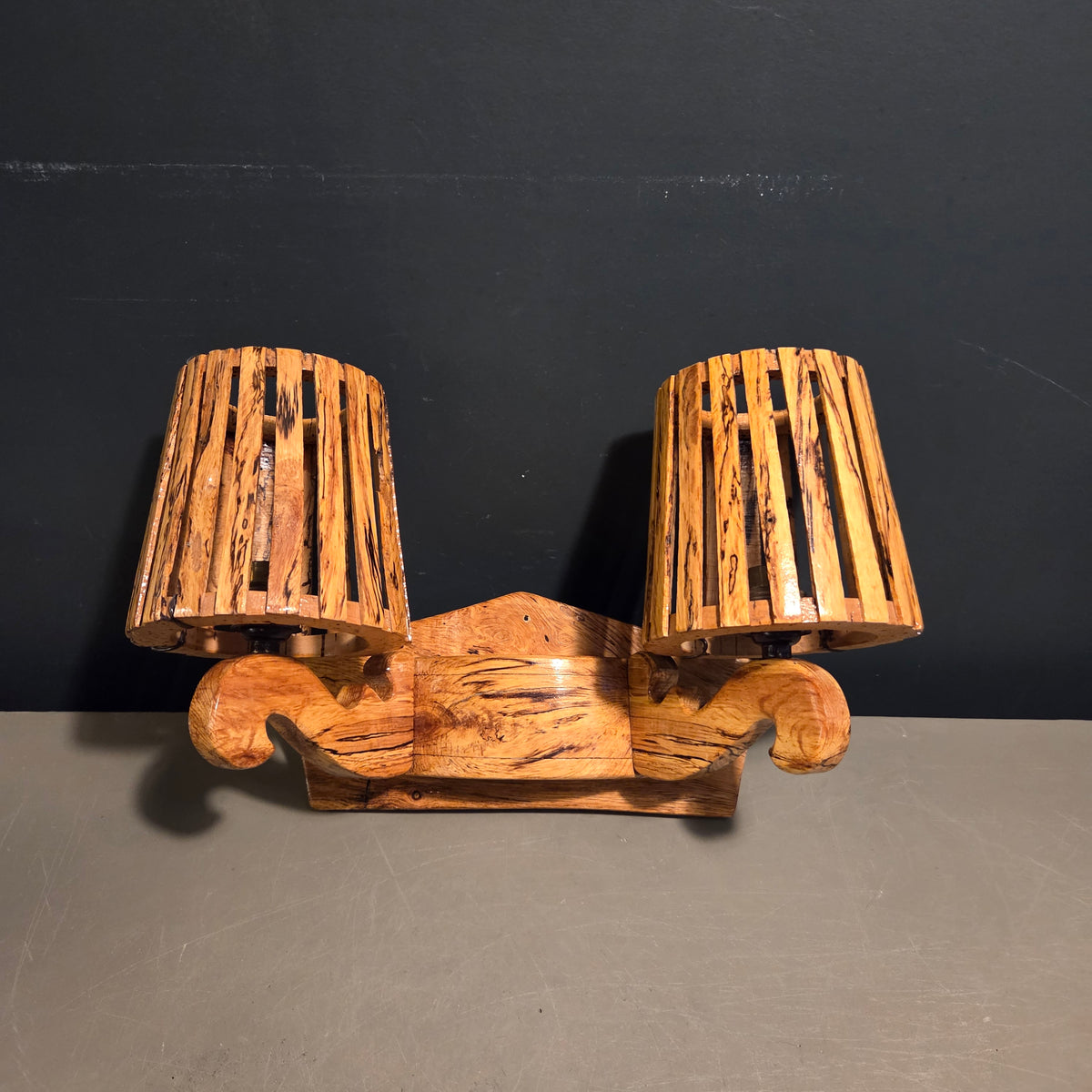 Applique double en bois échauffé et liège - Années 70 - Ref 1485