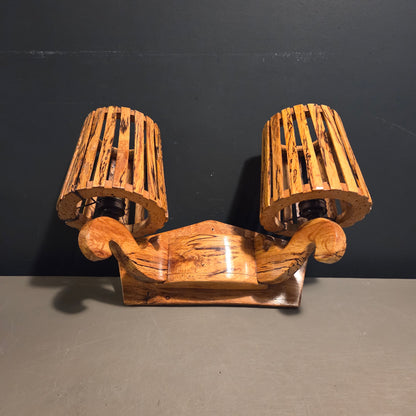 Applique double en bois échauffé et liège - Années 70 - Ref 1485