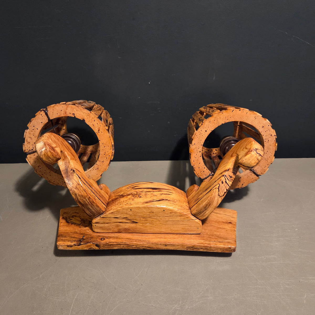 Applique double en bois échauffé et liège - Années 70 - Ref 1485