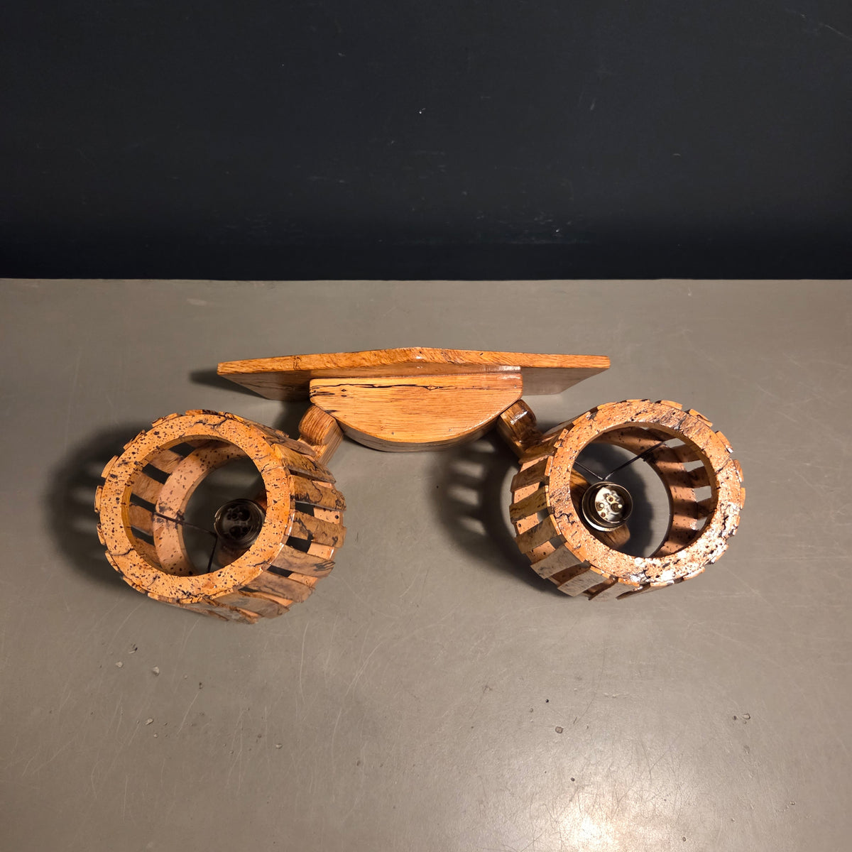 Applique double en bois échauffé et liège - Années 70 - Ref 1485