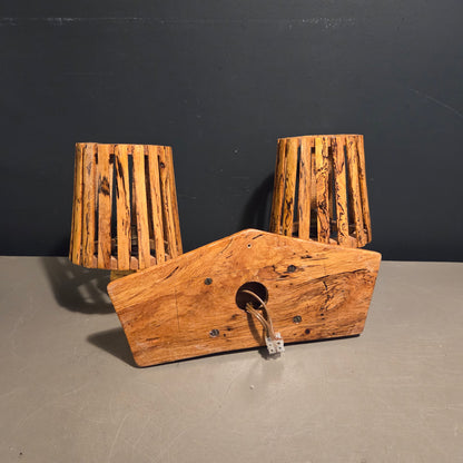 Applique double en bois échauffé et liège - Années 70 - Ref 1485