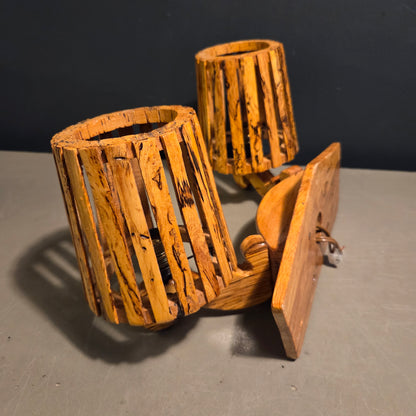 Applique double en bois échauffé et liège - Années 70 - Ref 1485