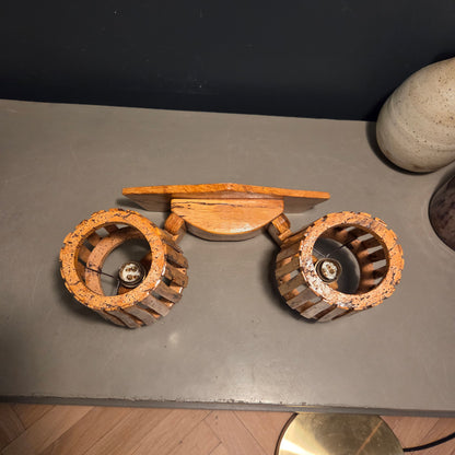 Applique double en bois échauffé et liège - Années 70 - Ref 1485