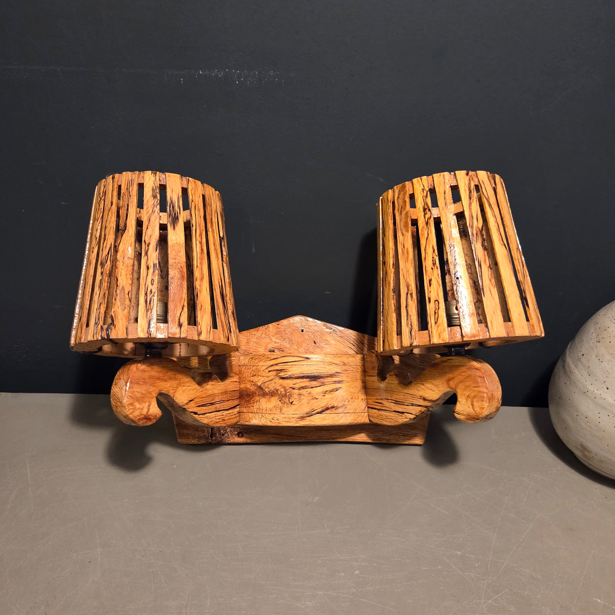 Applique double en bois échauffé et liège - Années 70 - Ref 1485
