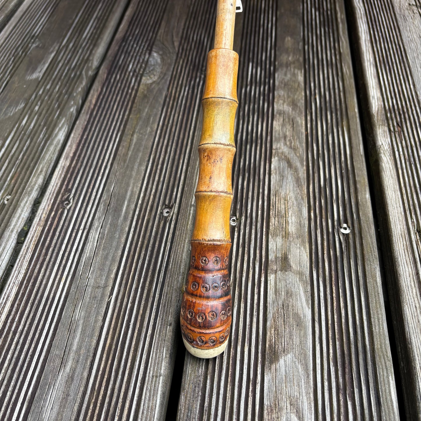 Ombrelle ancienne en bambou, bois et tissus fleuri début XXième - Ref 1254