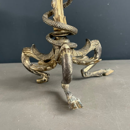 Bougeoir tripode en bronze doré serpent et souris - Ref 1183
