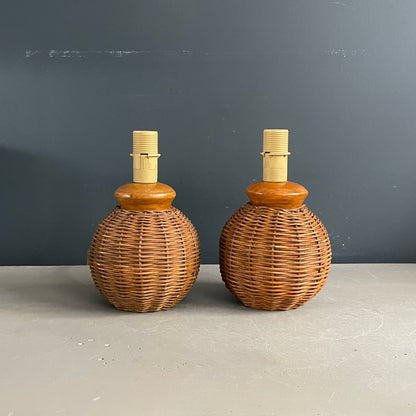 Paire de pieds de lampe boules en rotin - Ref 1186