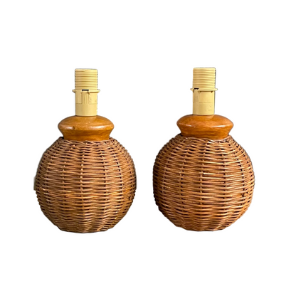 Paire de pieds de lampe boules en rotin - Ref 1186