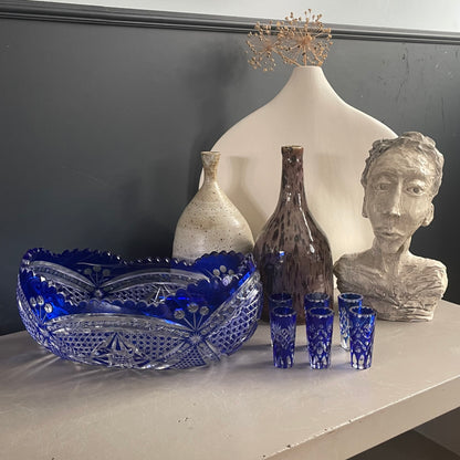 Ensemble coupe + 6 verres en cristal de Bohème - Ref 1144