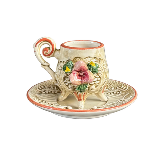 Tasse à café avec soucoupe de Capodimonte, Italie, années 50 - Ref 1215