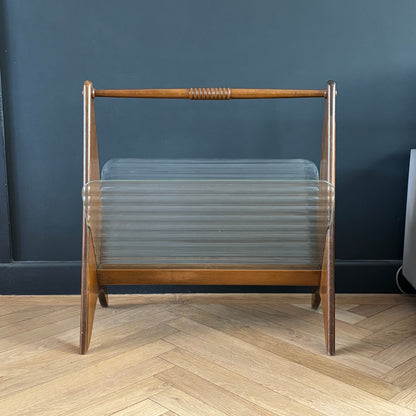 Porte-revues en verre cannelé et bois - années 50 - Ref 1377