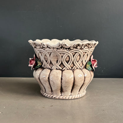 Cache-pot en barbotine italienne - Majolique - Faïencerie de Bassano - Ref 1218