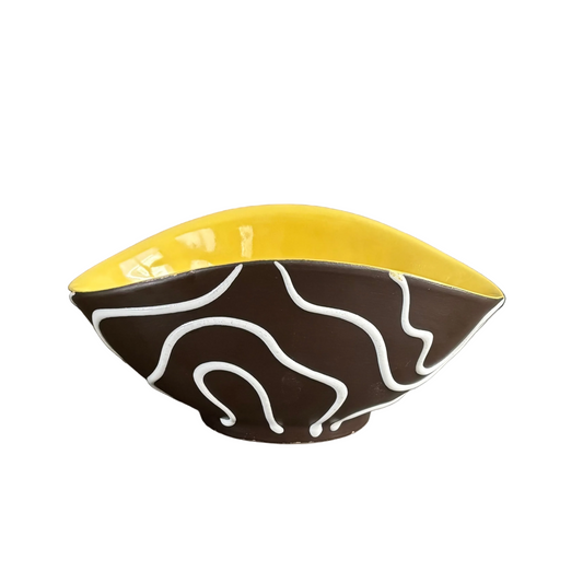 Bol apéritif en céramique jaune et noir, forme libre, West Germany - Ref 1216
