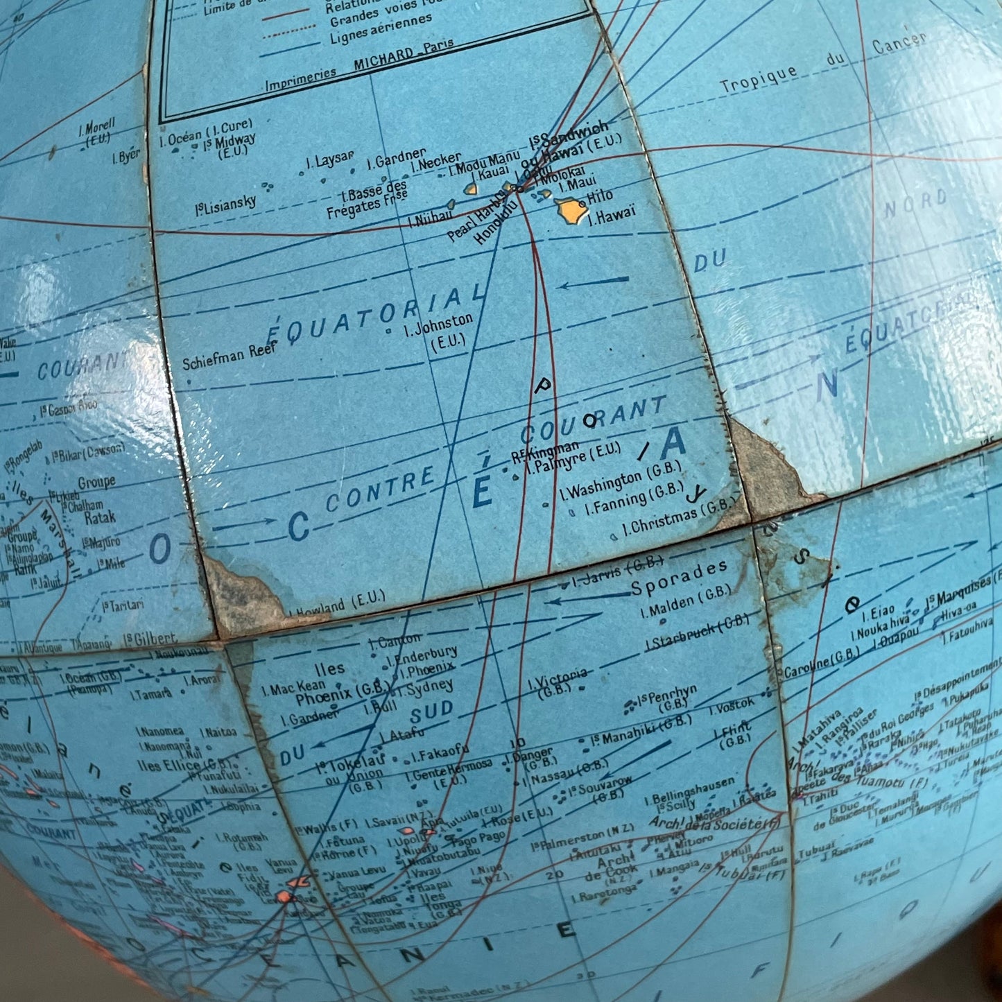 Globe terrestre vintage Girard et Barrère - Années 50-60 - piètement string - Ref 1153