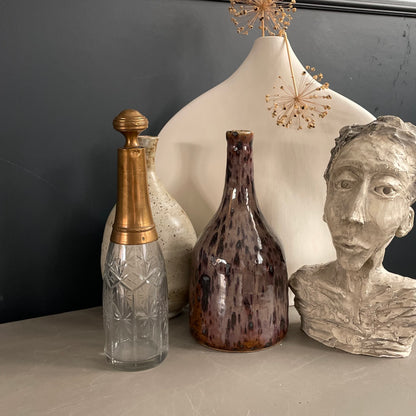 Bouteille flacon en verre ciselé et cuivre - Ref 1178