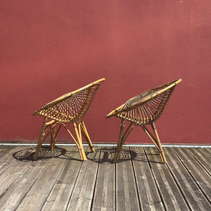 Paire de fauteuils en bambou et rotin vintage, style Riviera, années 60-70 - Ref 1257