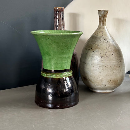 Vase bicolore en terre cuite émaillée - Artisanat savoyard - Ref 1272
