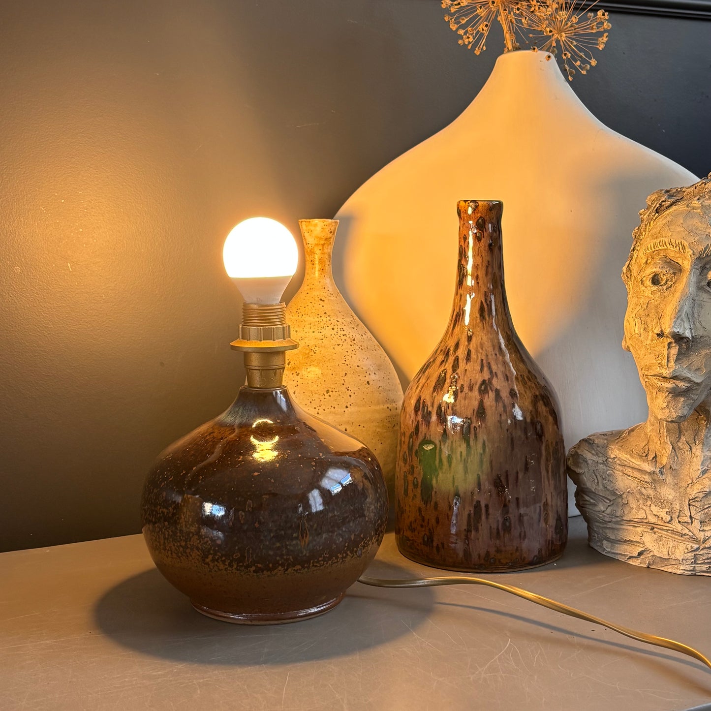 Pied de lampe en céramique artisanale signé - Ref 1213