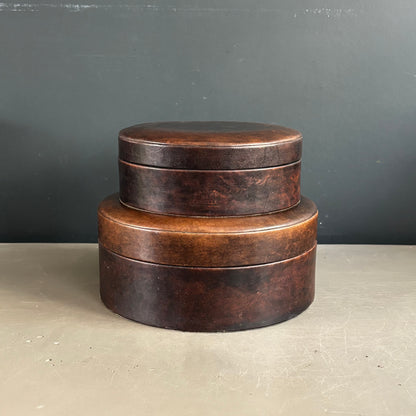 Paire de boîtes en cuir marron - Ref 1286