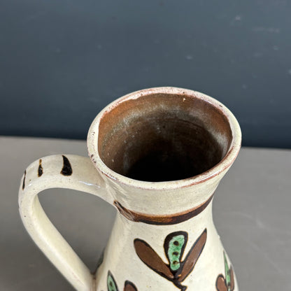 Vase à anse vintage en céramique émaillée à motifs - Ref 1280