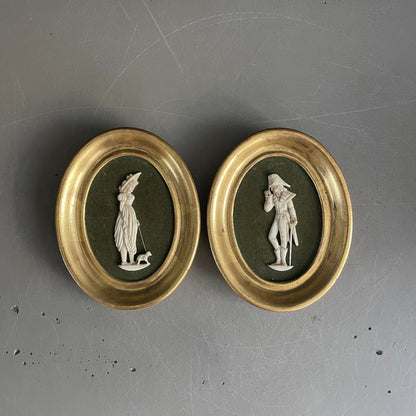 Paire de tableaux miniatures sculptures en os - Ref 1078