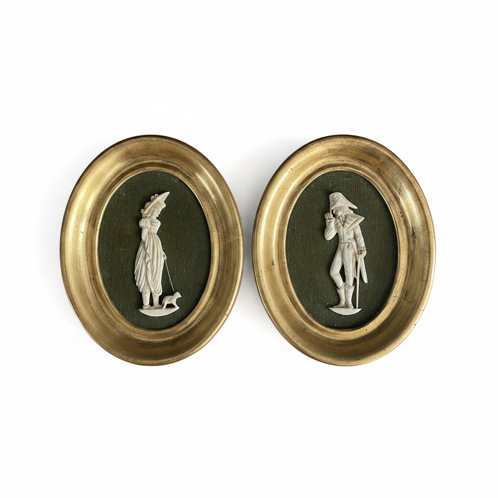 Paire de tableaux miniatures sculptures en os - Ref 1078