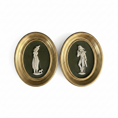 Paire de tableaux miniatures sculptures en os - Ref 1078