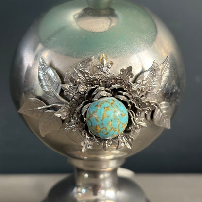 Lampe de table en métal chromé et turquoise - Ref 1305
