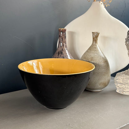 Saladier en céramique artisanale émaillé jaune et noir - Ref 1274