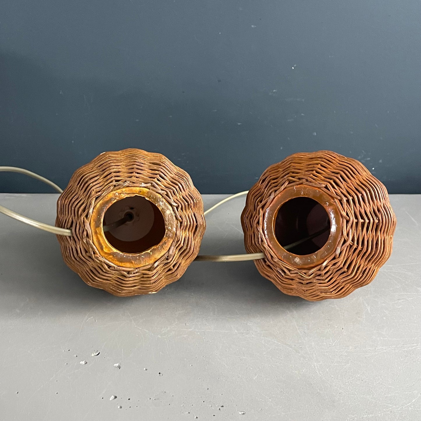 Paire de pieds de lampe boules en rotin - Ref 1186