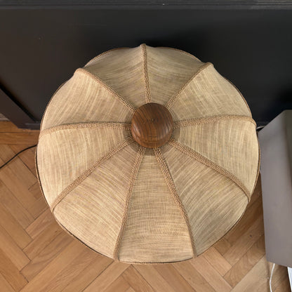 Grande lampe de salon pied bois et abat-jour à franges - Ref 1371